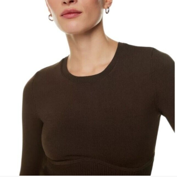 Babaton Sculpt Knit Empire Long Sleeve Corset Top Brown - Picture 2 of 9